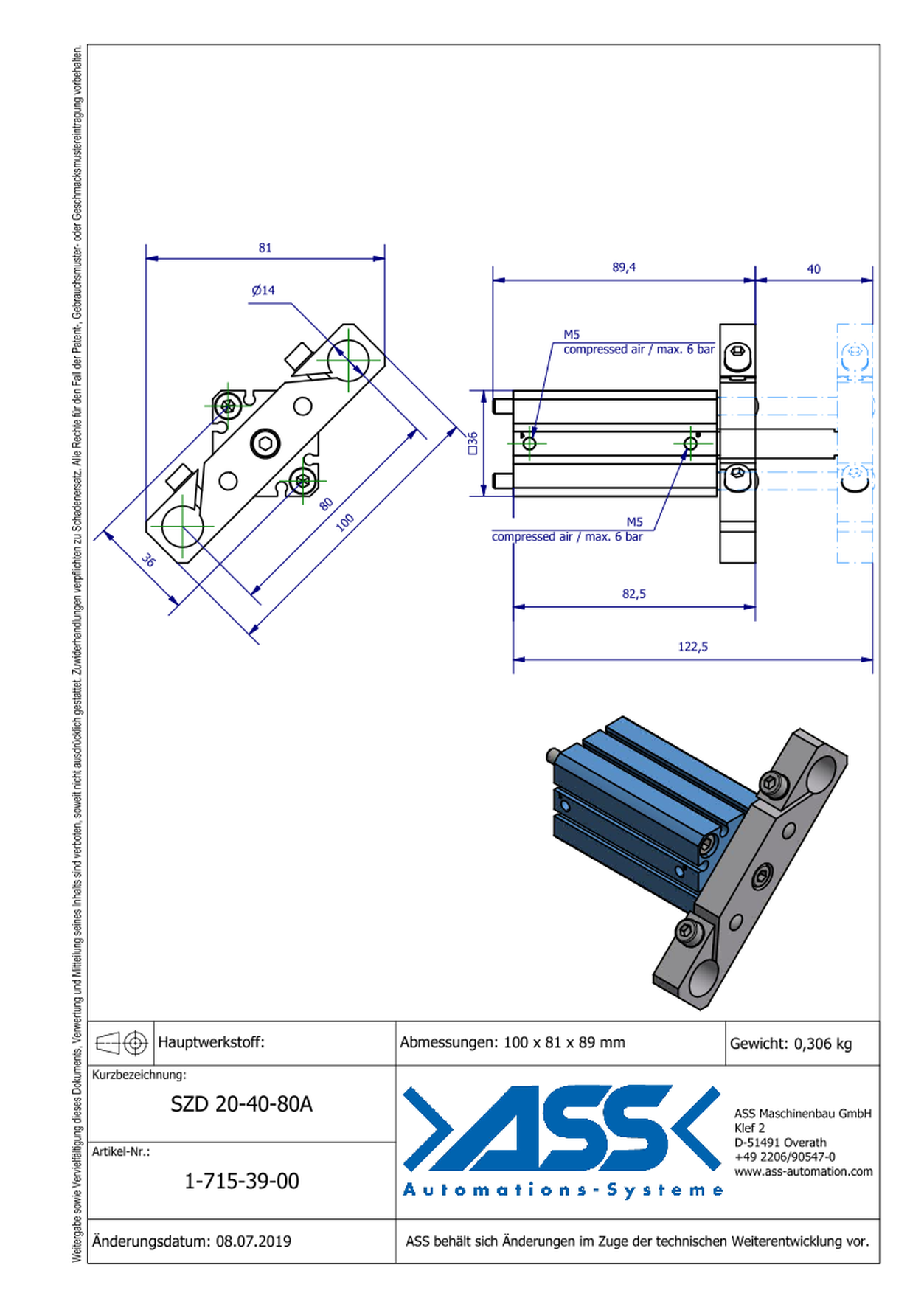 SZD 20-40-80A Special Short Stroke Cylinder