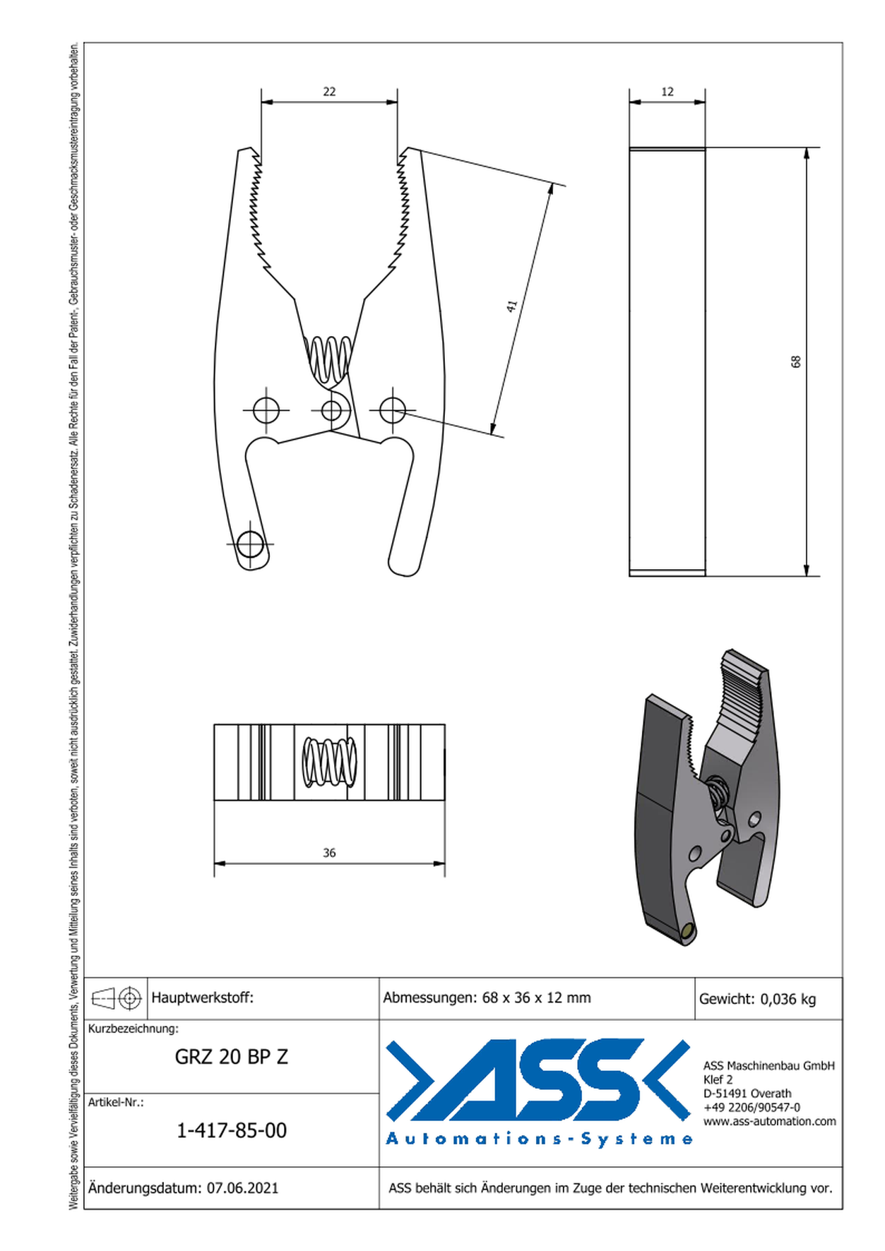 GRZ 20 Gripper Jaws Z Jaw Type: toothed, chamfered / toothed, chamfered