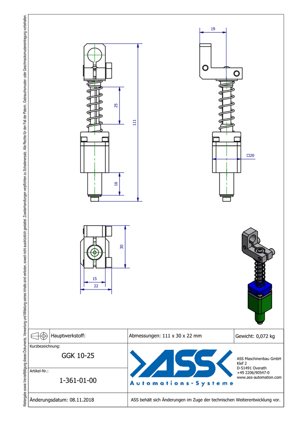 GGK 10-25 Gripper Arm, spring compensated, w. linear bearing