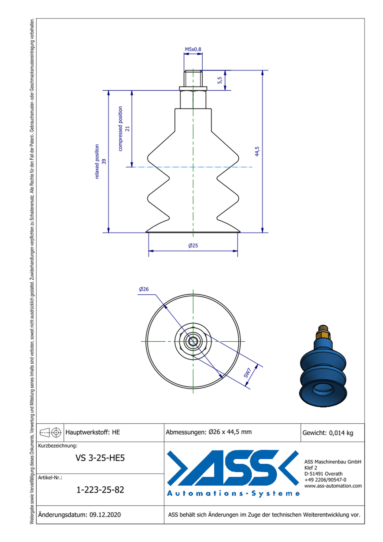 VS 3-25-HE5 Vacuum Cup, 3 Bellows