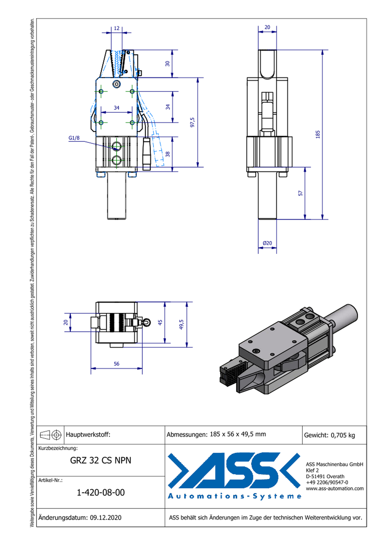 GRZ 32 CS NPN Gripper with Jaw Type: Chequered / Sensor NPN