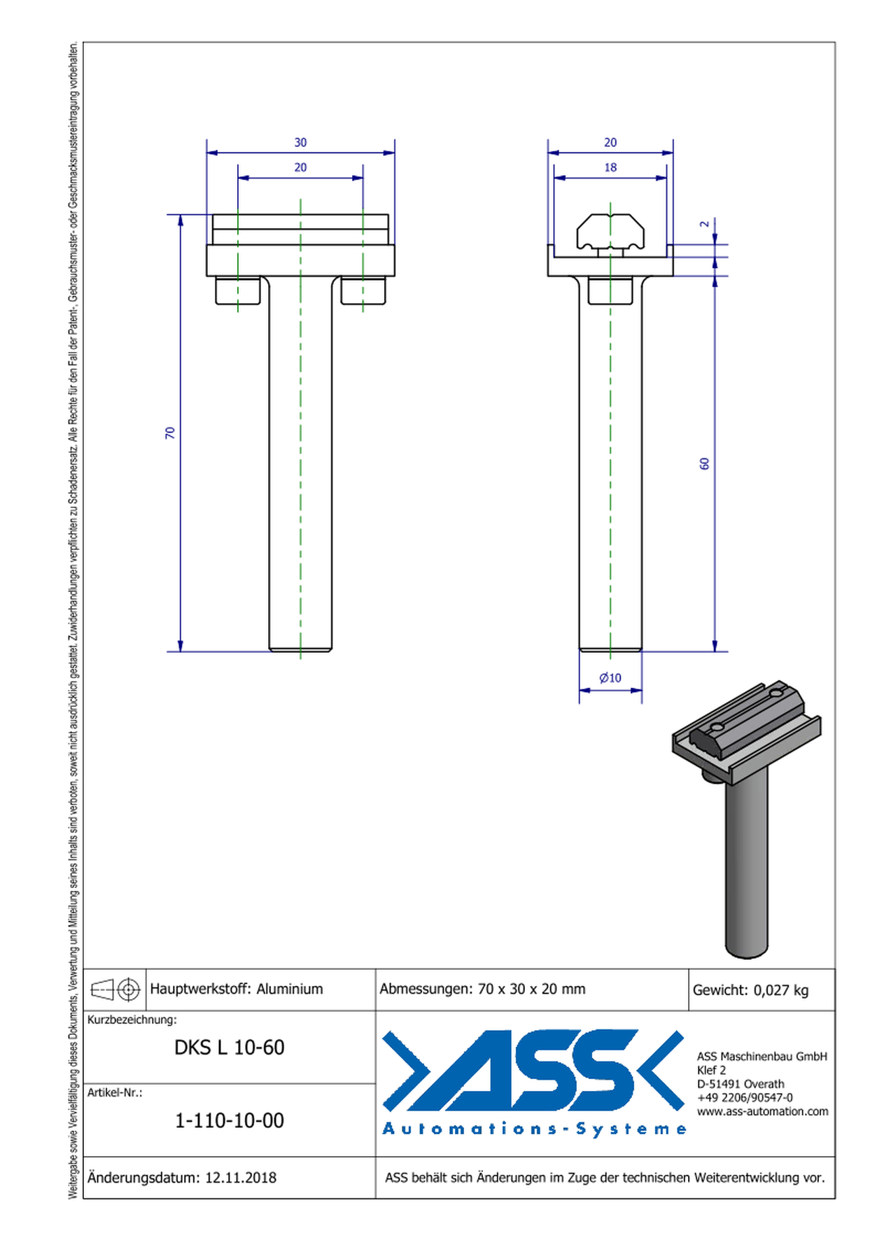 DKS L 10-60 Mounting Bar, 90°