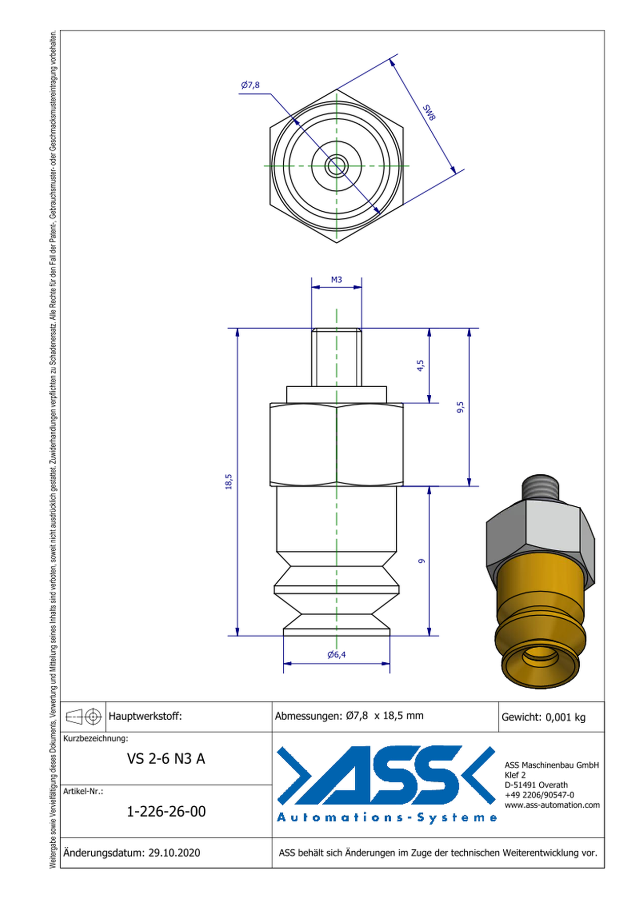 VS 2-6 N3 A Vacuum Cup, 2 Bellows, anti-static, Micro Series