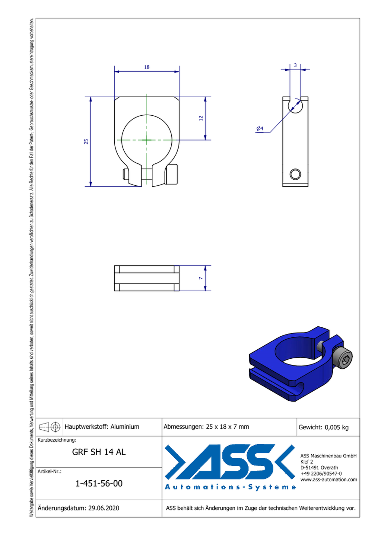 GRF SH 14 AL Sensor Bracket