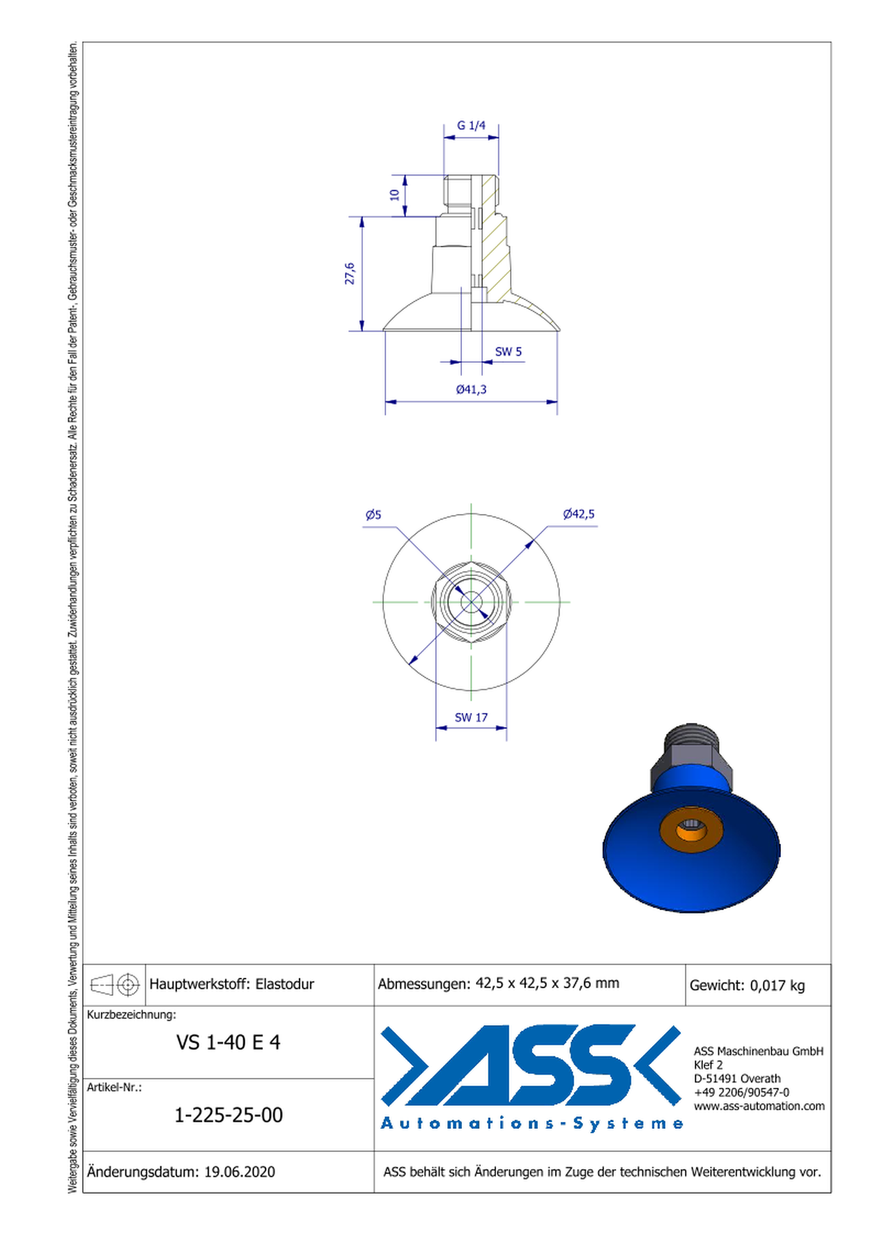 VS 1-40 E 4 Vacuum Cup, 1 Bellow, made of ED