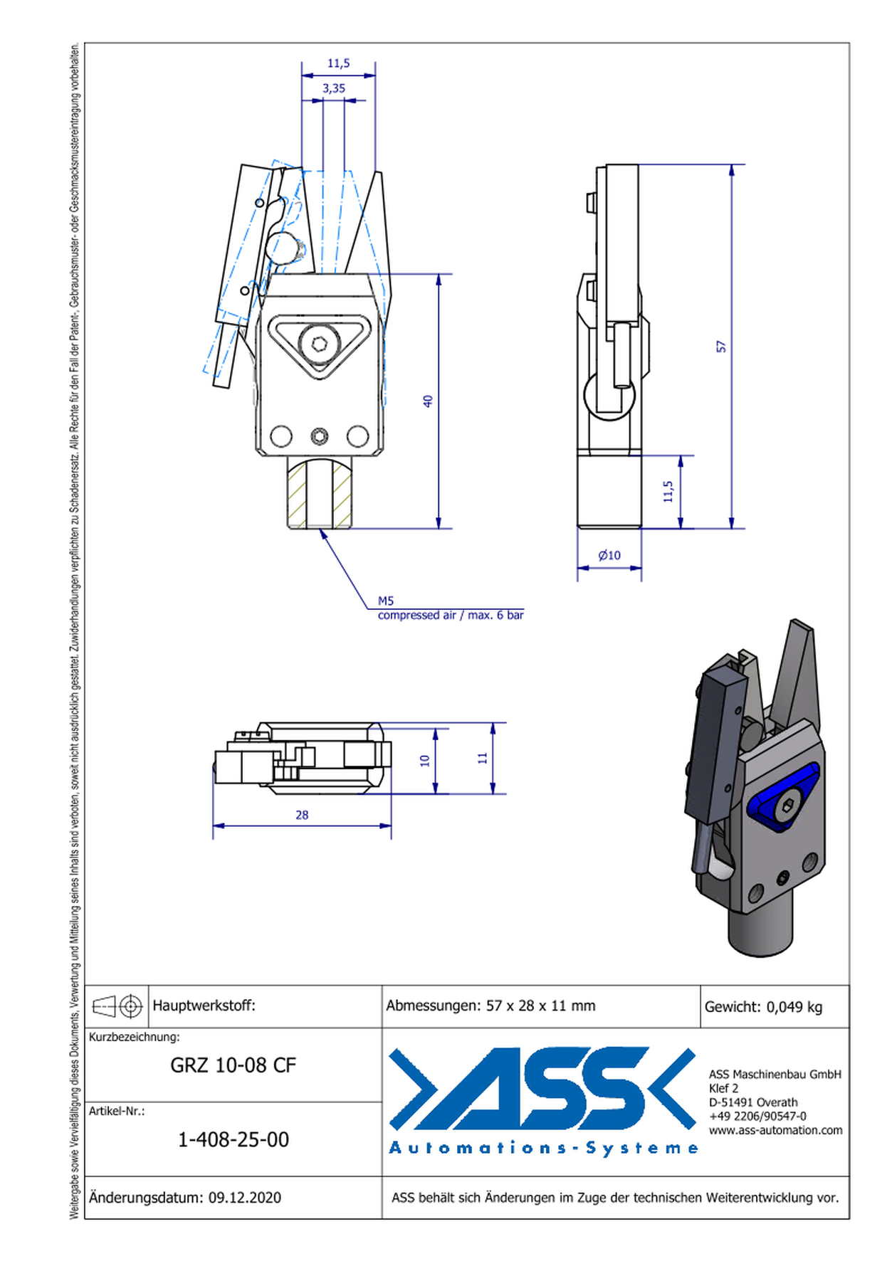 GRZ 10-08 CF  Gripper with Jaw Type: Chequered / Sensor