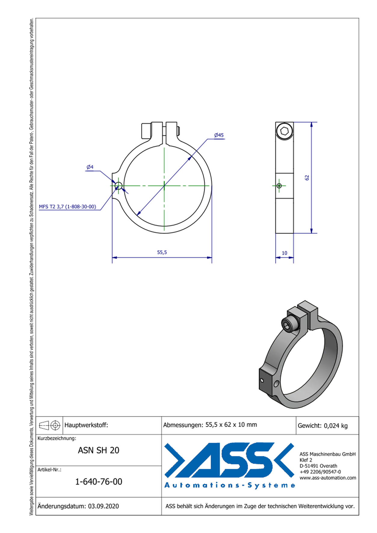 ASN SH 20 Sensor Bracket