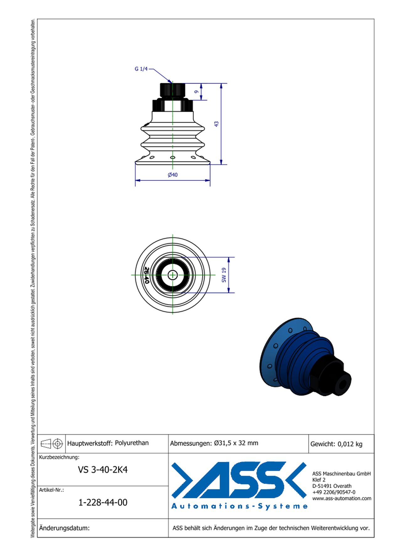 VS 3-40-2K4 2-Componet Vacuum Cup with 3 Bellows