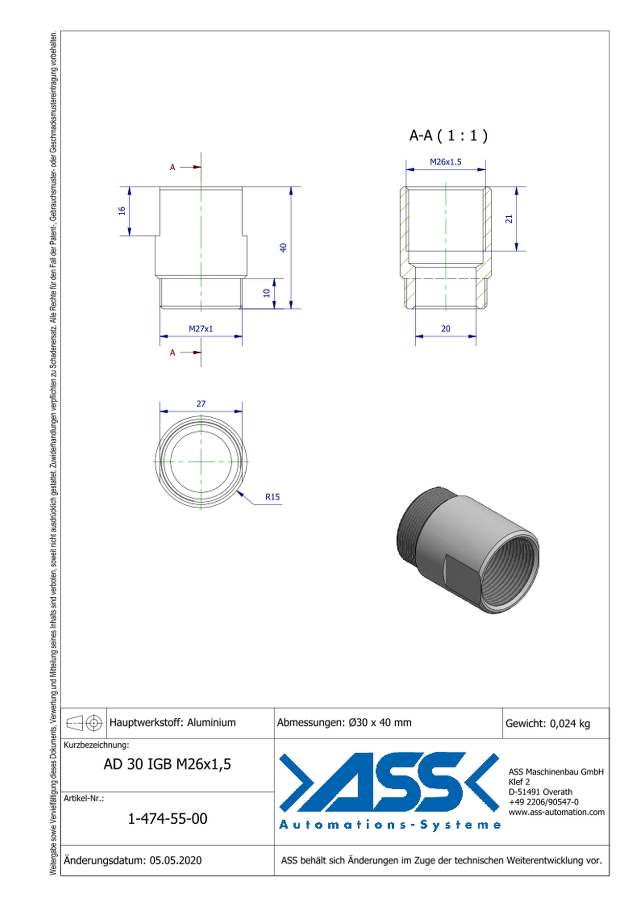 AD 30 IGB M26x1,5 Adapter for IGB