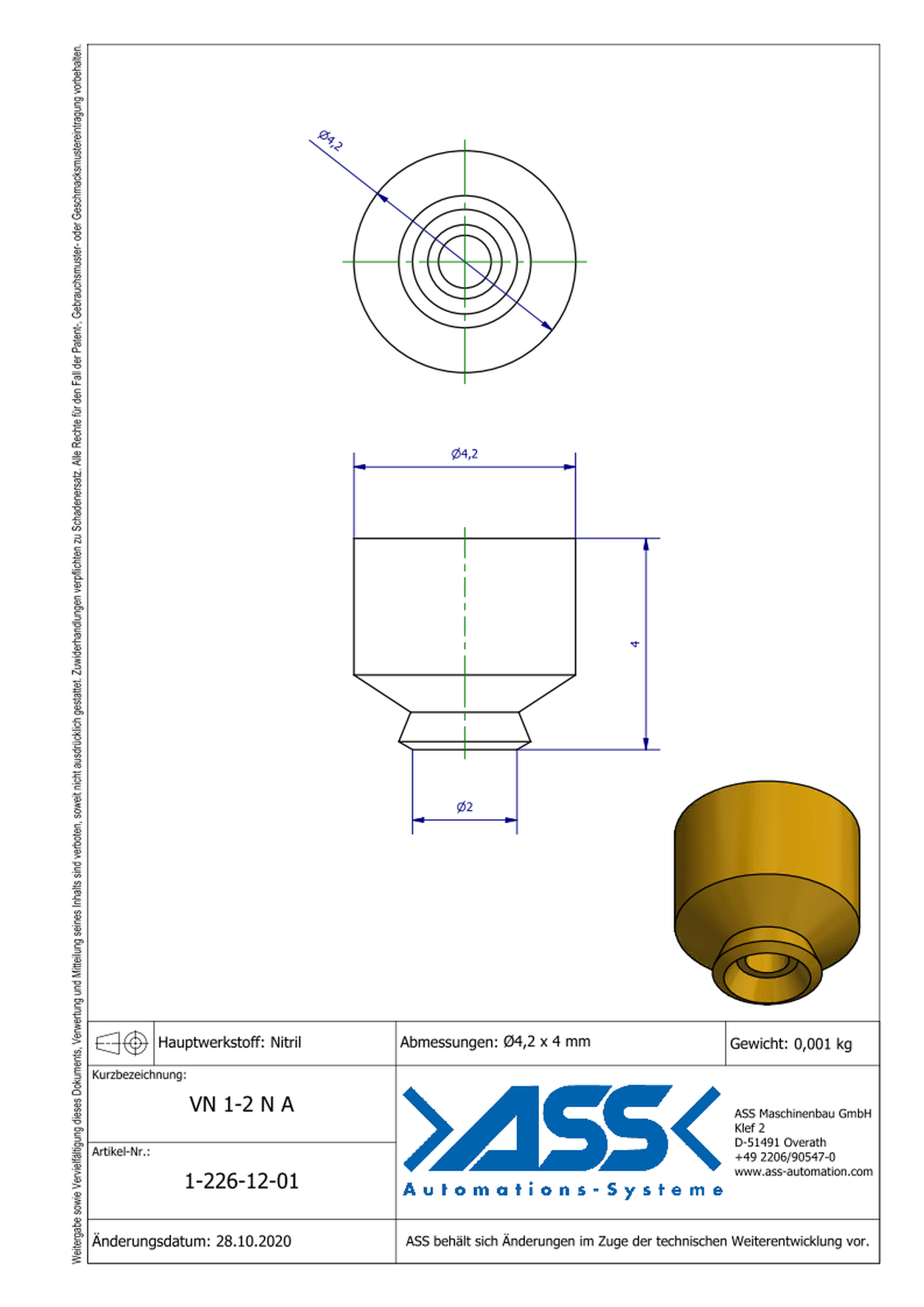 VN 1-2 N A Suction Cup, 1 Bellow, anti-static, Micro Series