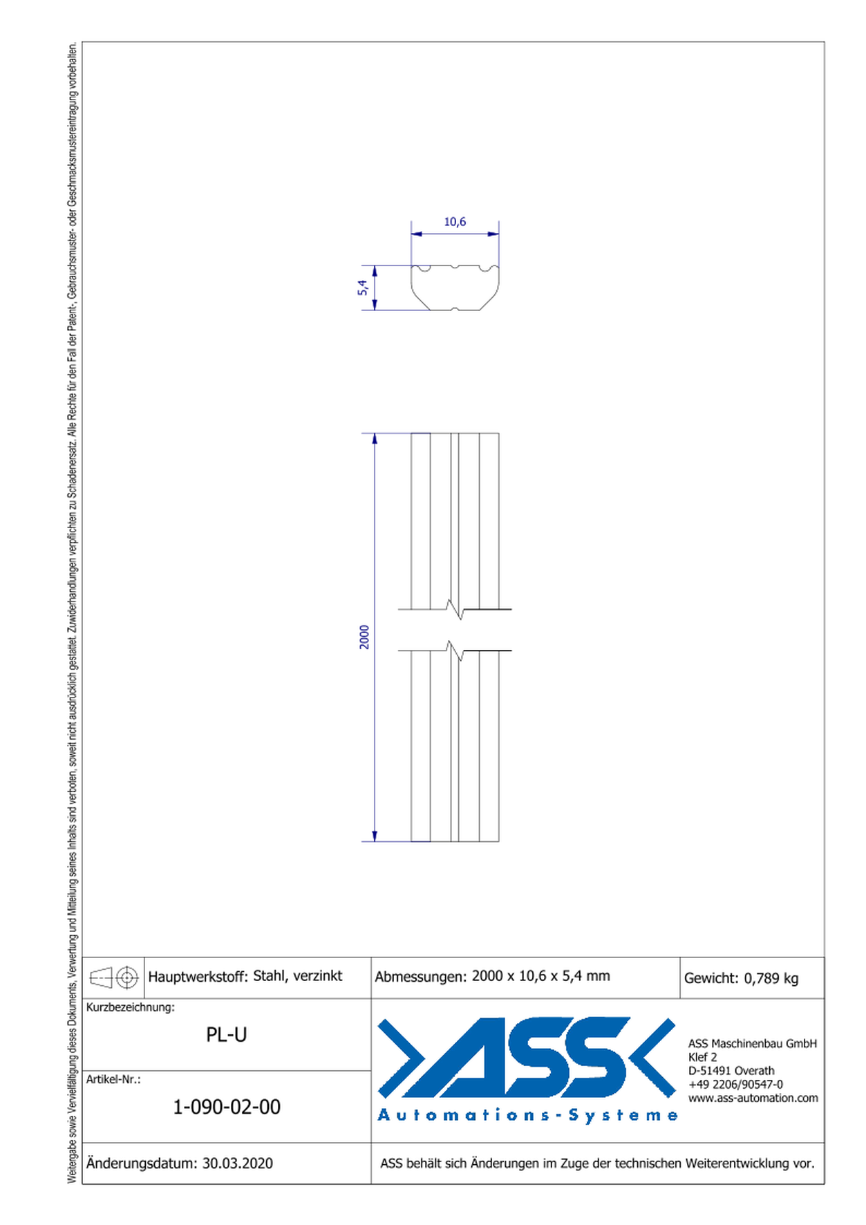 PL-U Channel Nut Profile 2000 mm