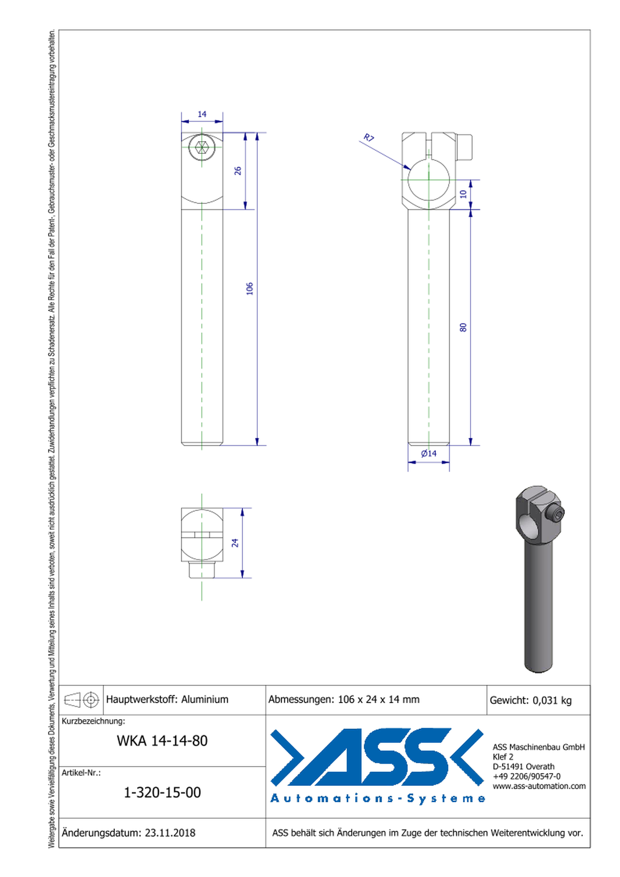 WKA 14-14-80 Angle Arm