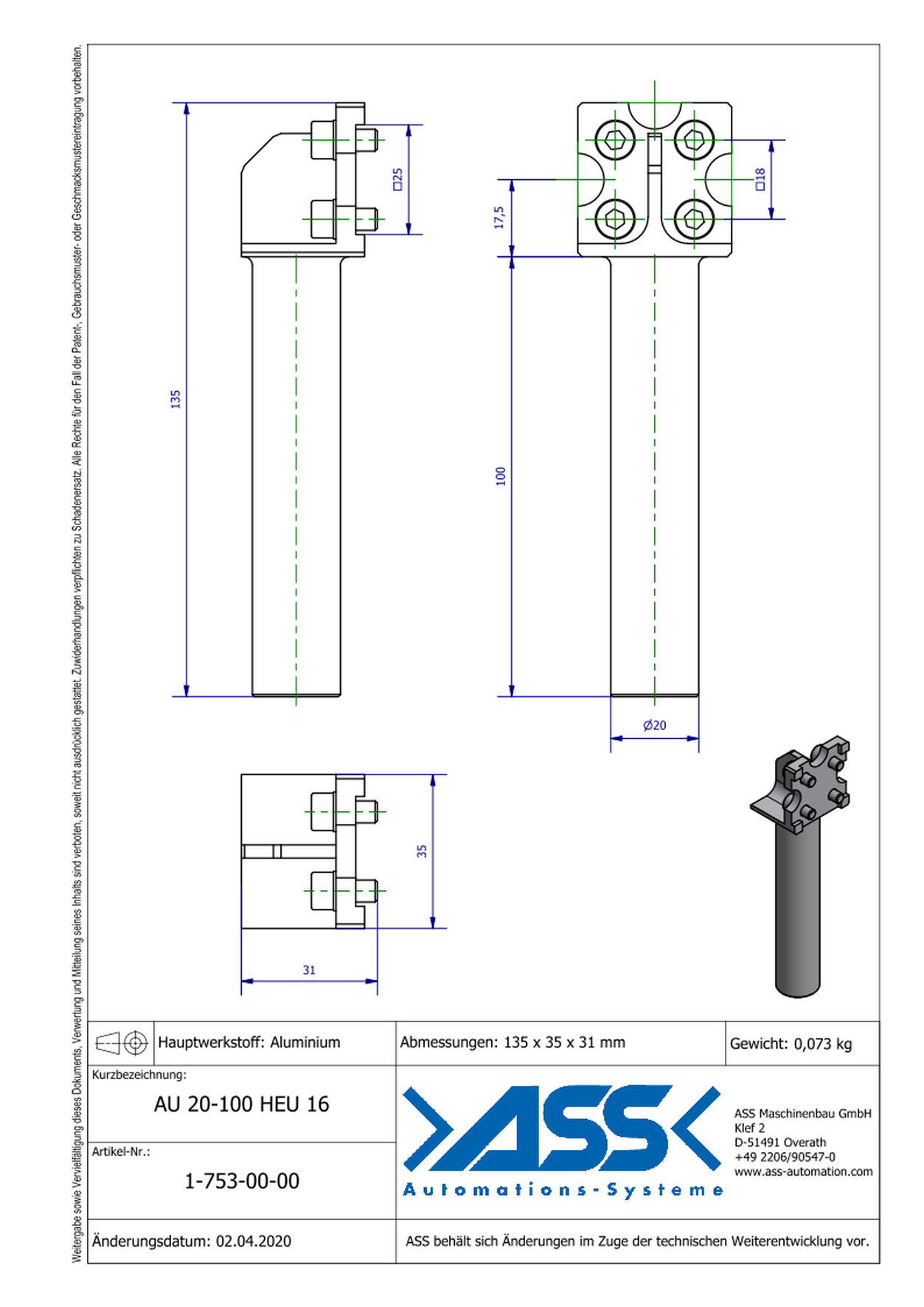 AU 20-100 HEU 16 Mounting Adapter for Stroke Unit HEU