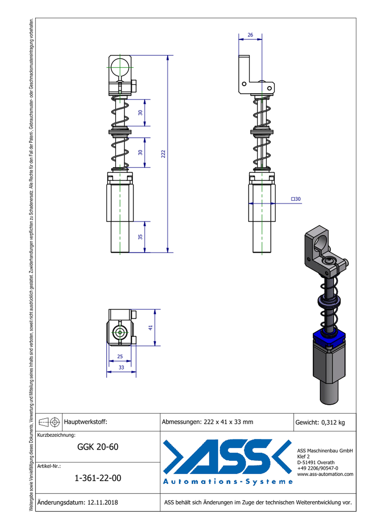 GGK 20-60 Gripper Arm, spring compensated, w. linear bearing