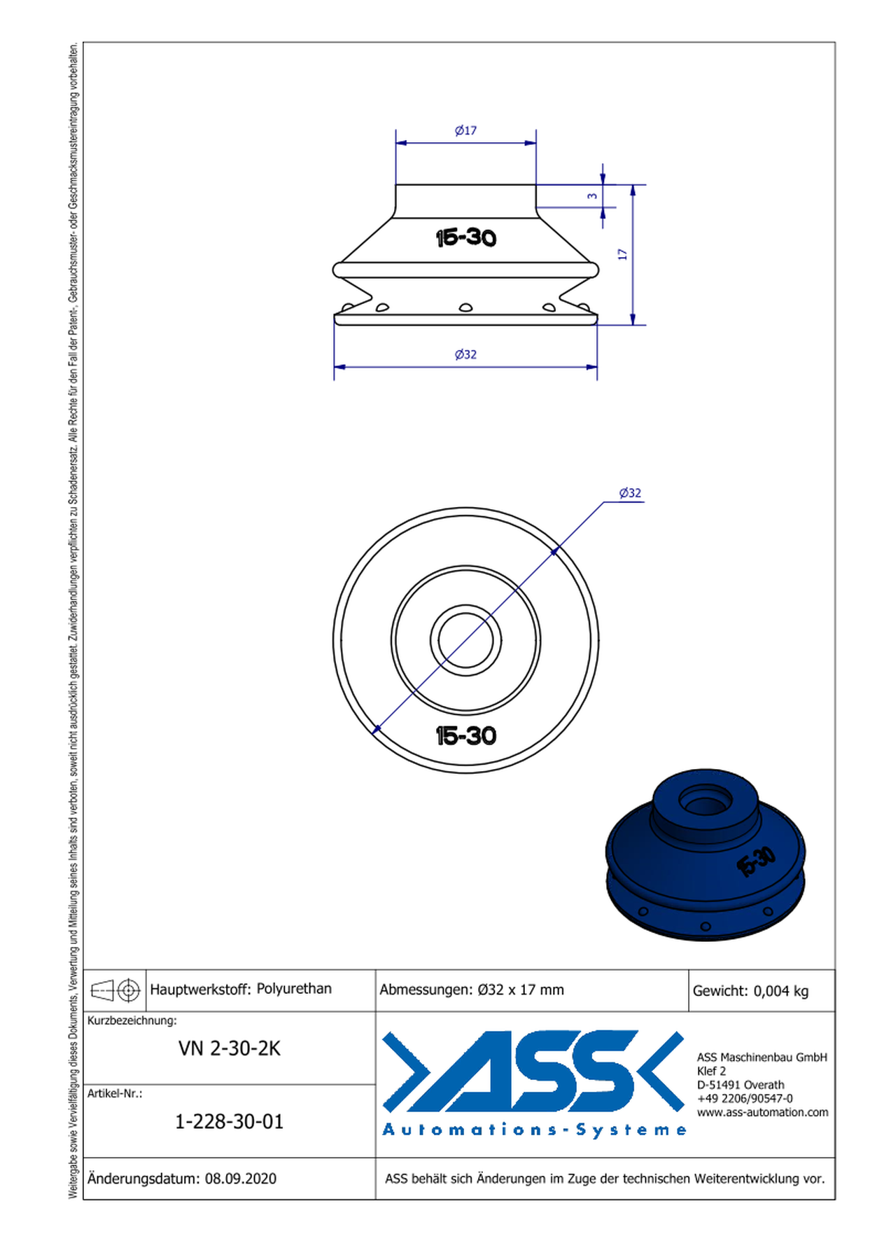 VN 2-30-2K 2-Componet Suction Cup with 2 Bellows