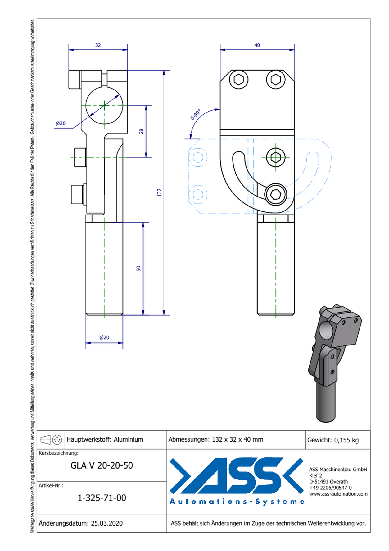 GLA V 20-20-50 Elbow Arm, reinforced