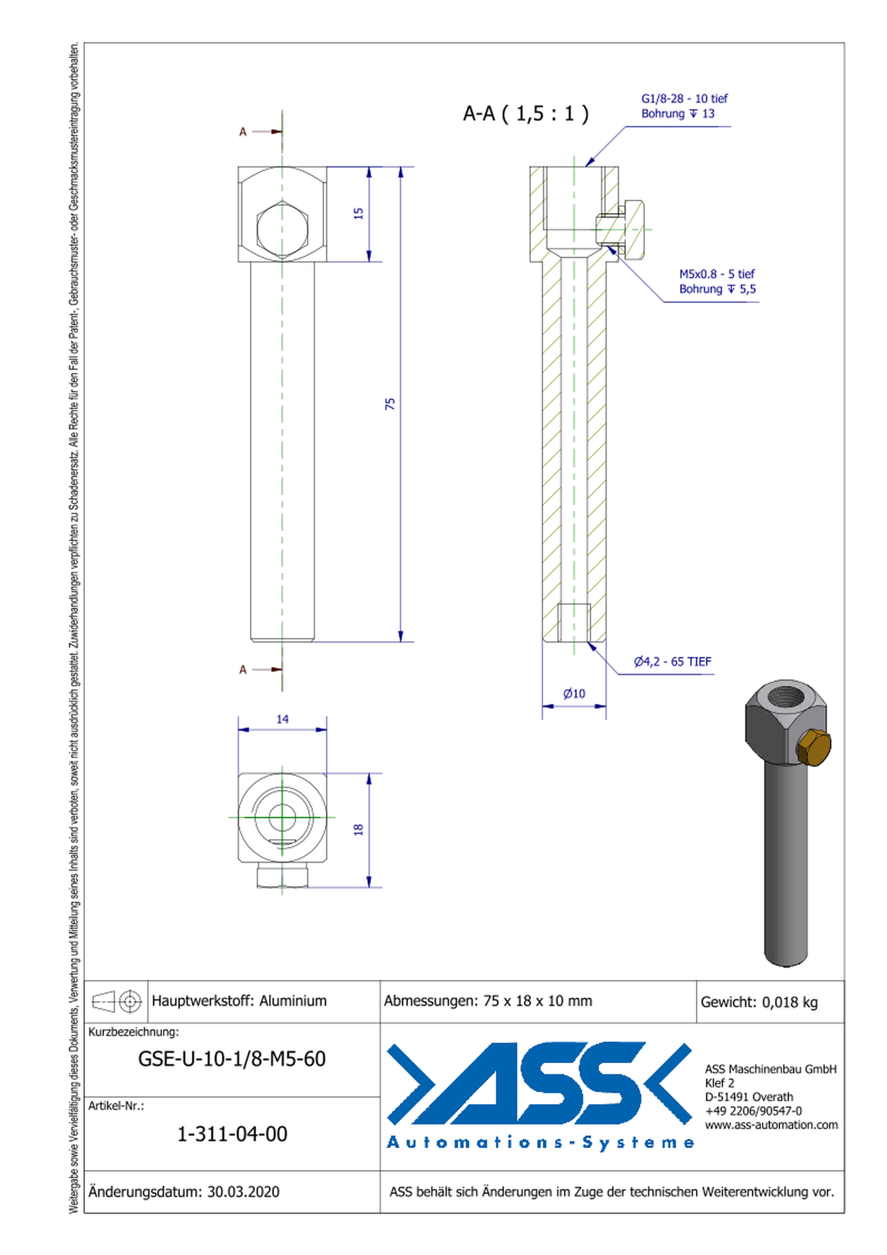 GSE U 10-1/8-M5-60 Gripper Arm for Vacuum Cups with Air Duct