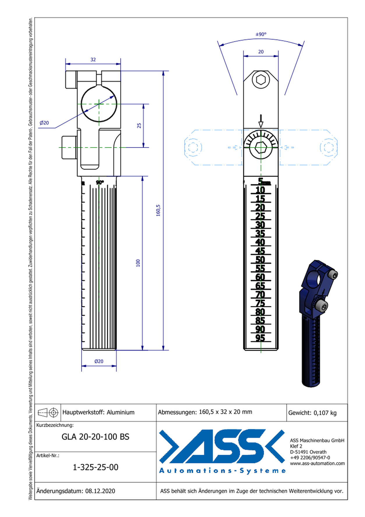 GLA 20-20-100 BS Elbow Arm, Blue Scale