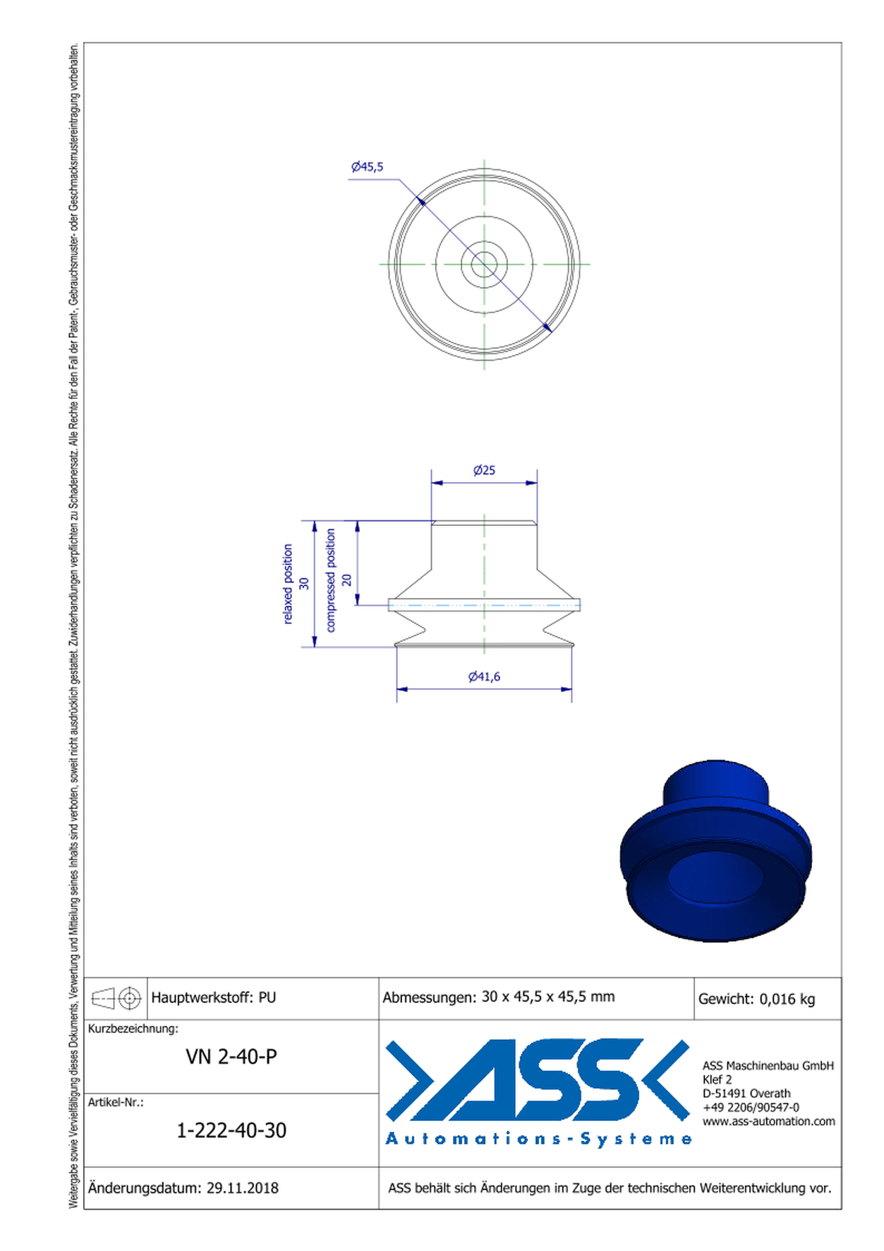 VN 2-40-P Suction Cup, 2 Bellows