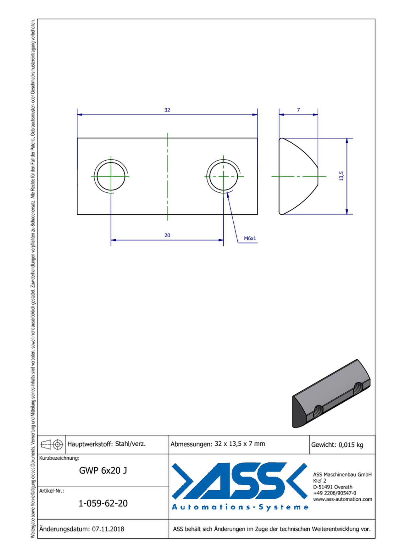 GWP 6-20 K Channel Nut with two Threads M6