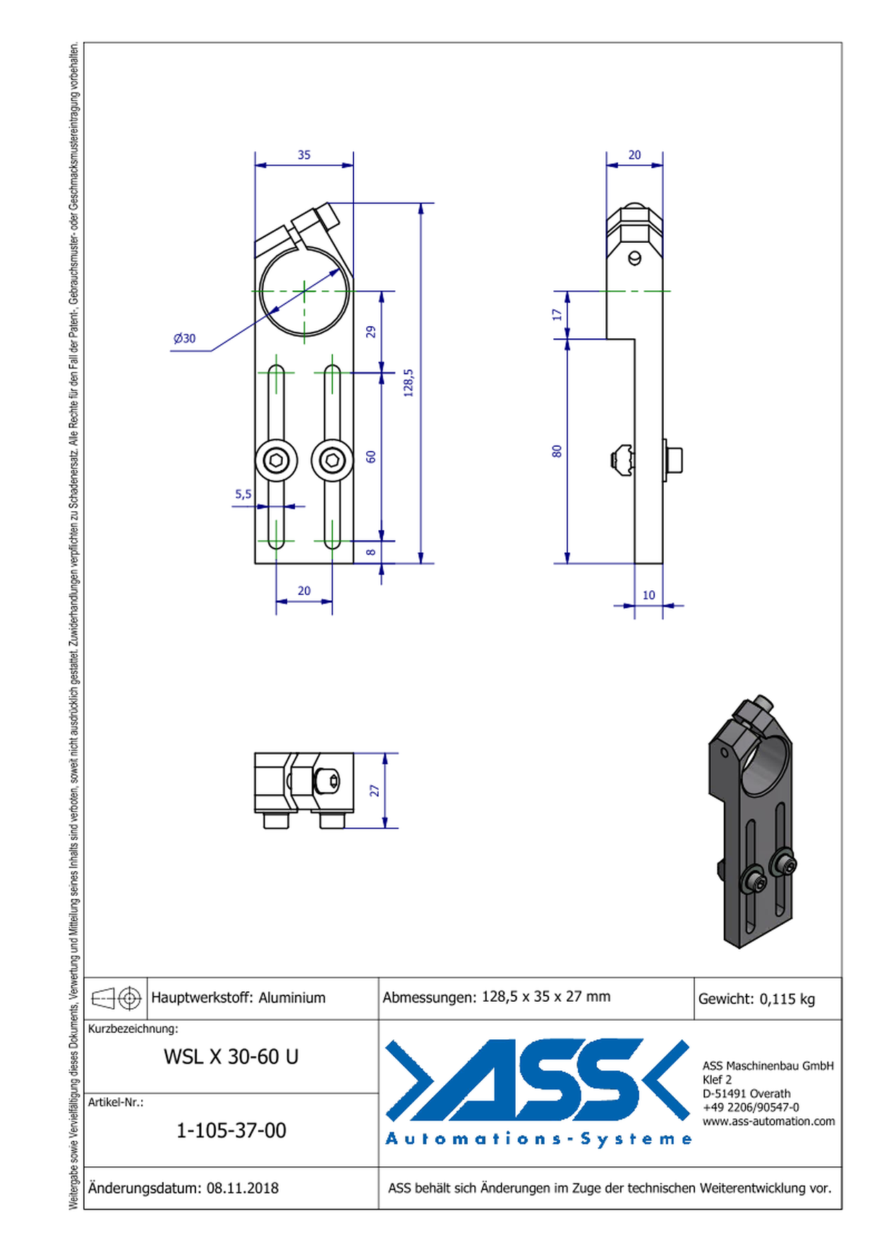 WSL X 30-60 U Long Angle Clamp universal