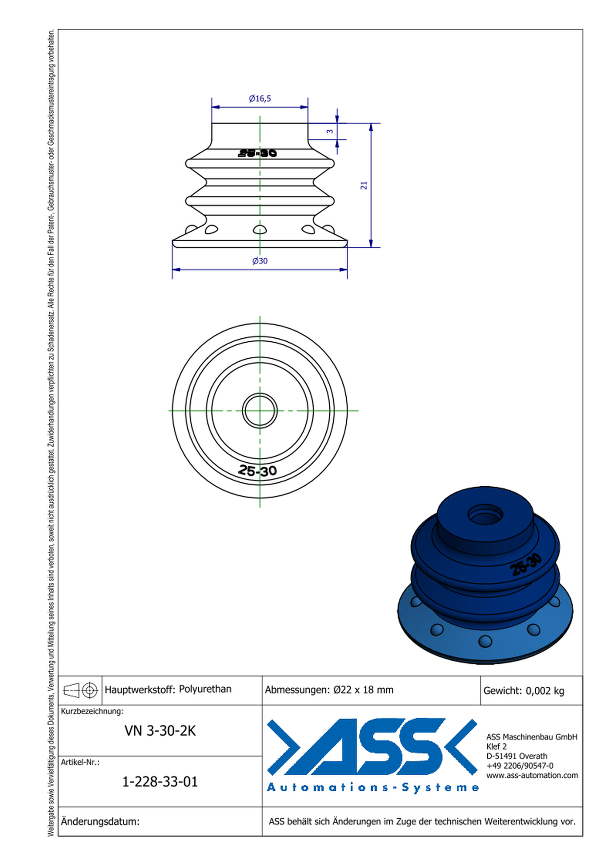 VN 3-30-2K 2-Componet Suction Cup with 3 Bellows