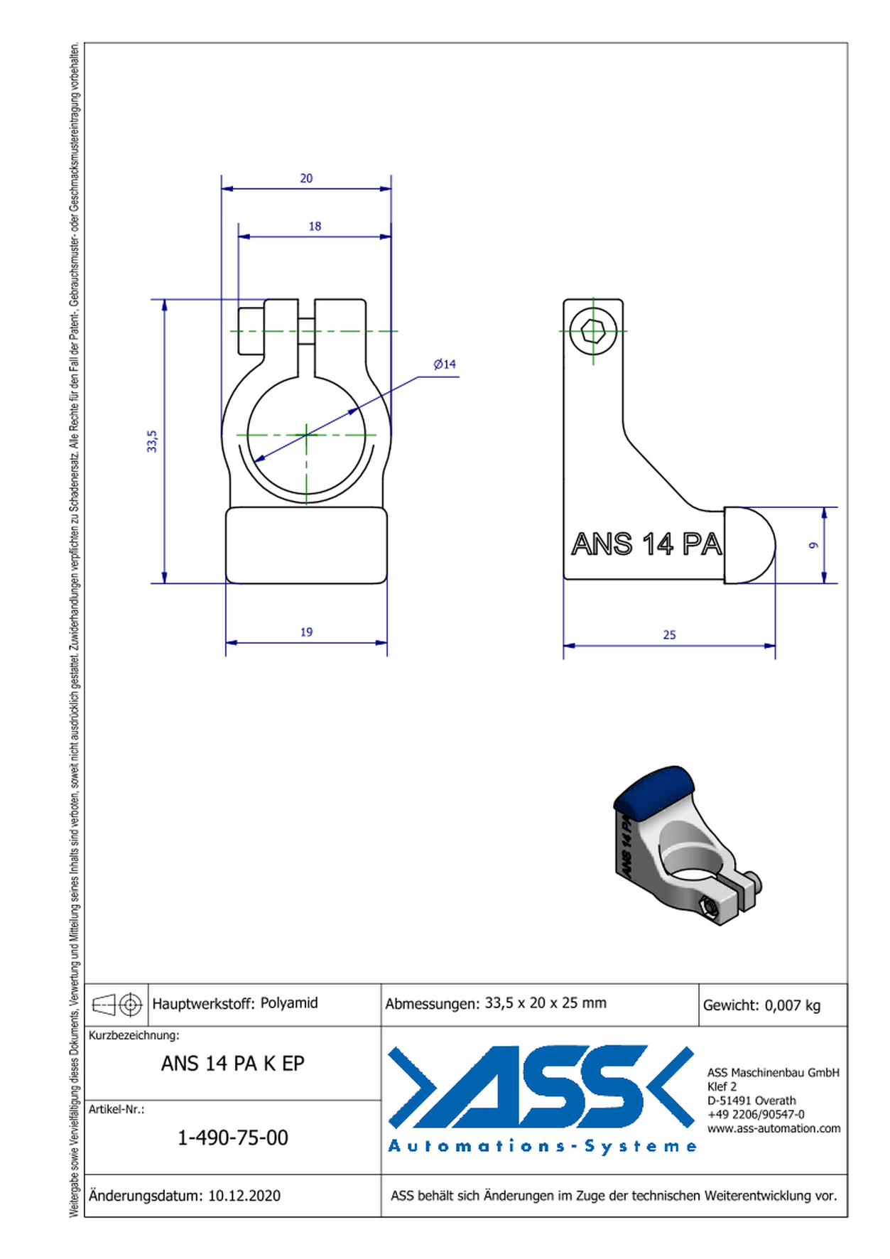 ANS 14 PA K EP Holding Bracket made of PA, convex, w. EP Coating