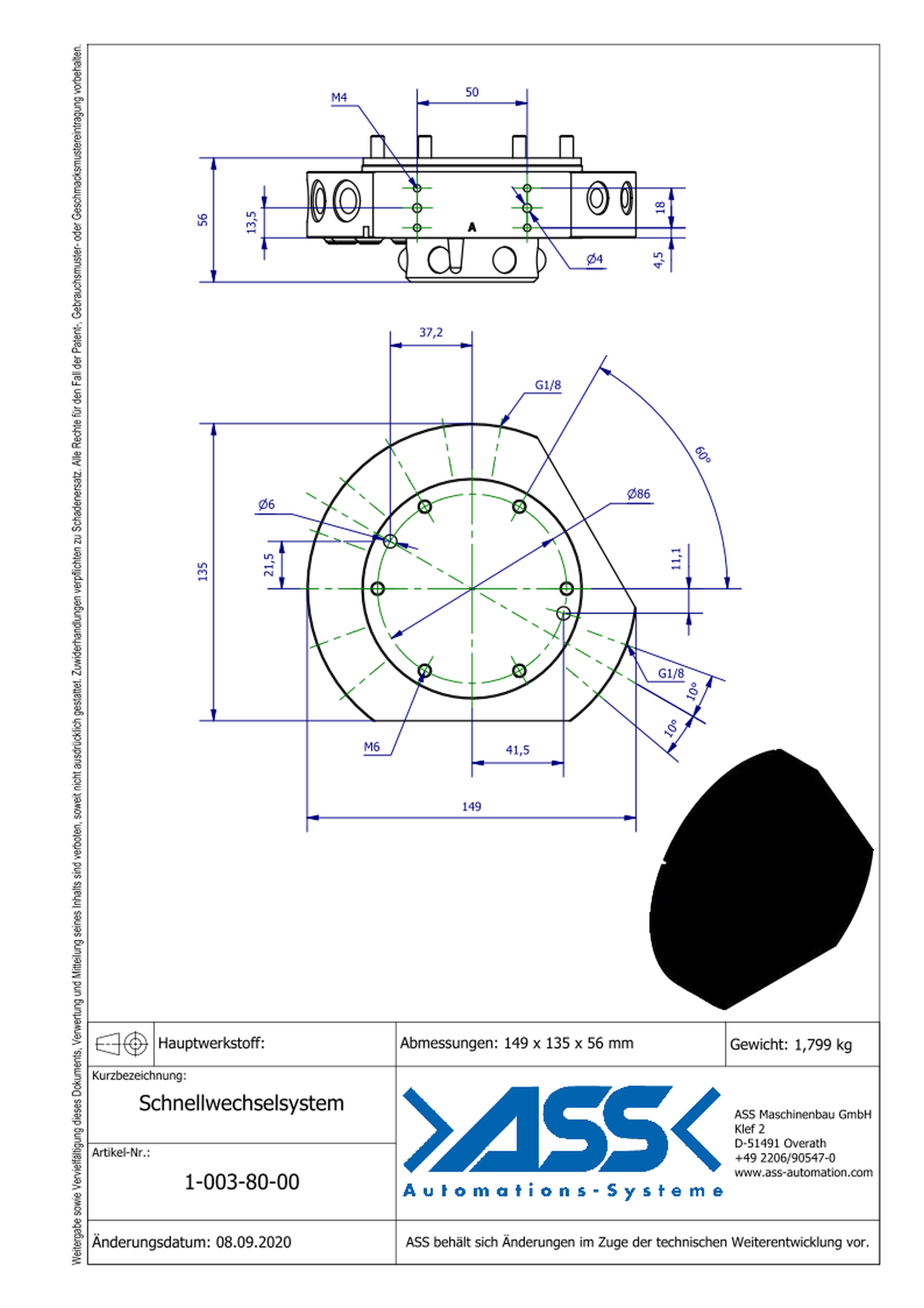 SWK-071 Quick Change system, Robot Side