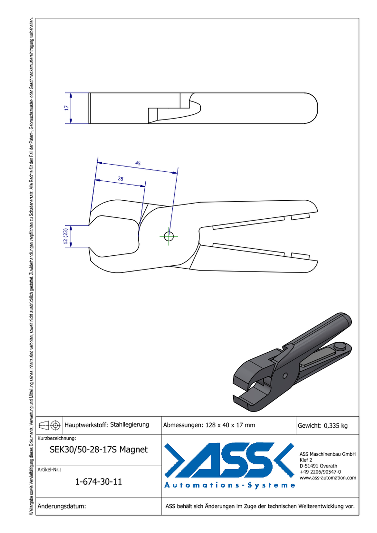 SEK30/50-28-17S Magnet Nipper Blade Magnet Return, Pinch