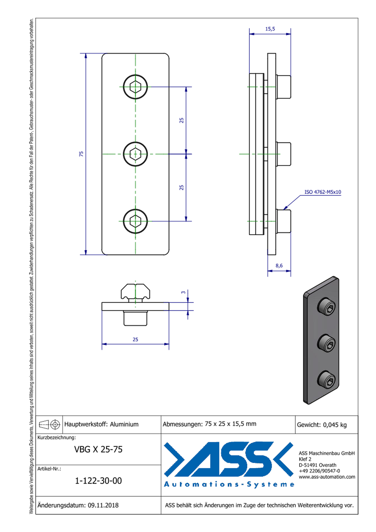 VBG X 25-75 Straight Support Joint Connector