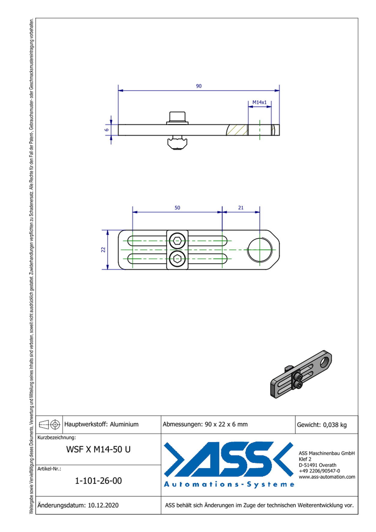 WSF X M14-50 U Flat Angle Clamp with Thread