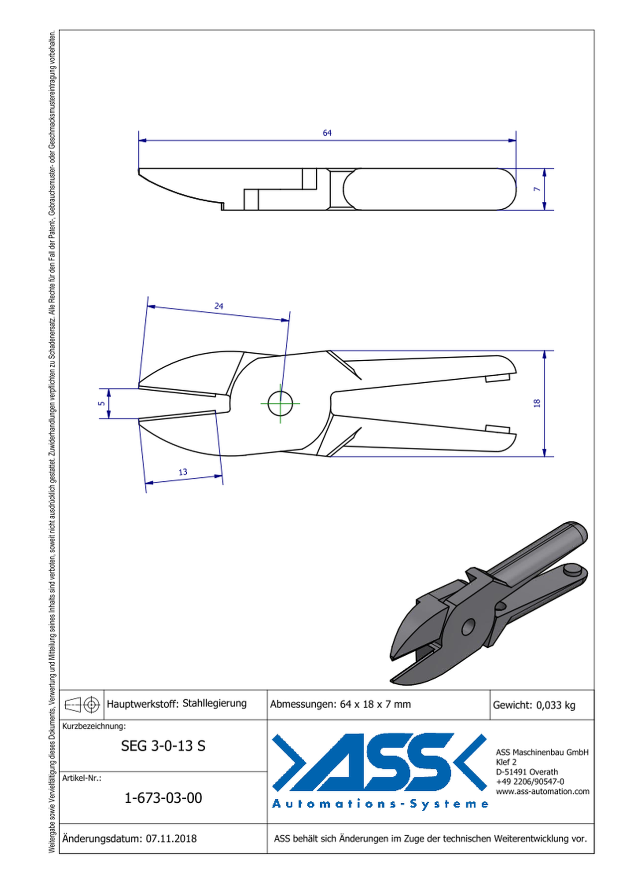 SEG3-0-12S Nipper Blade, Straight Form for ASN 3