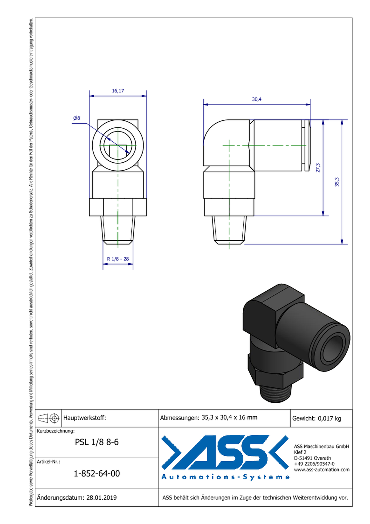 PSL 1/8 8-6 Quick Connector for PSS