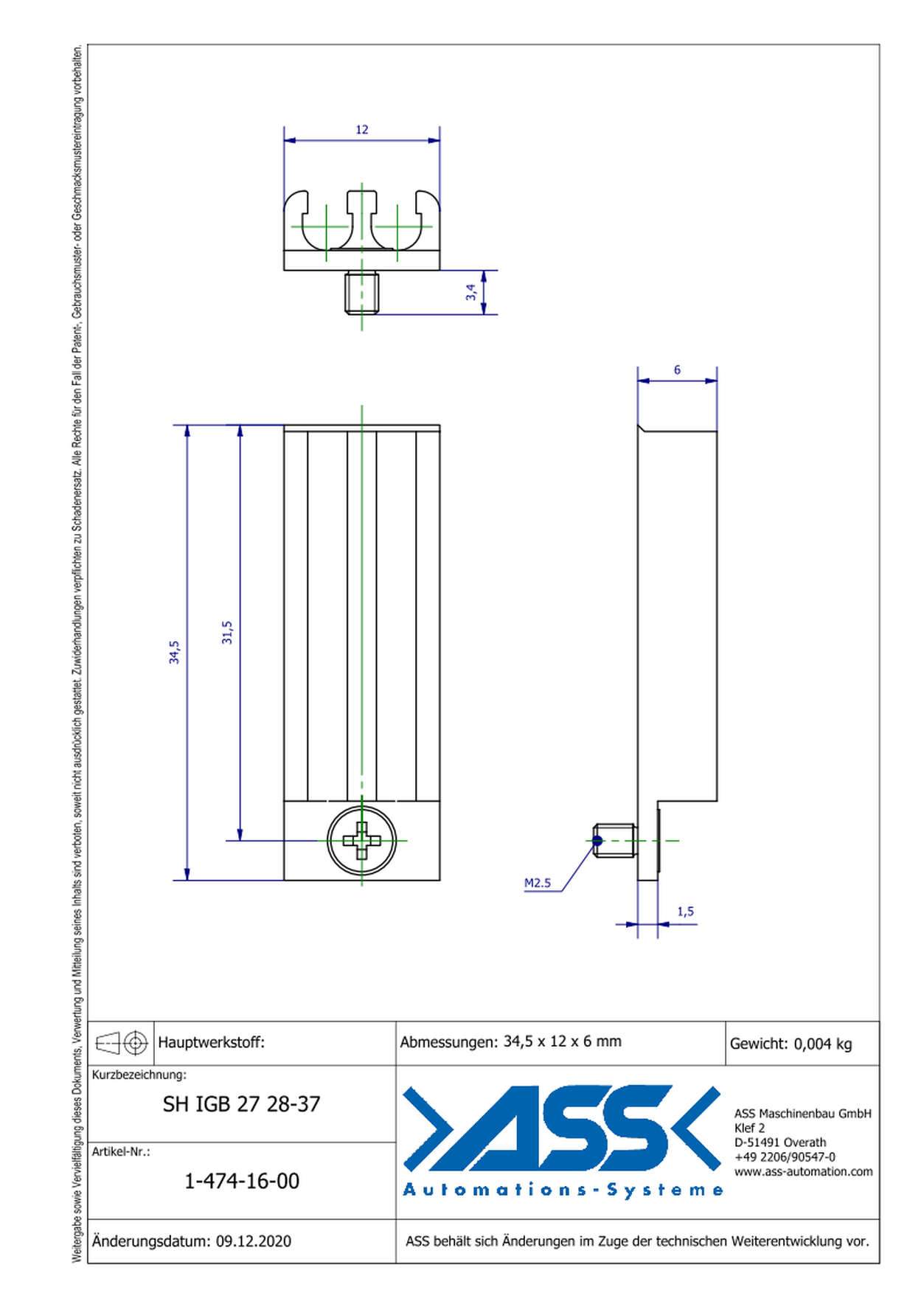 SH IGB 27 28-37 Sensor Bracket for IGB