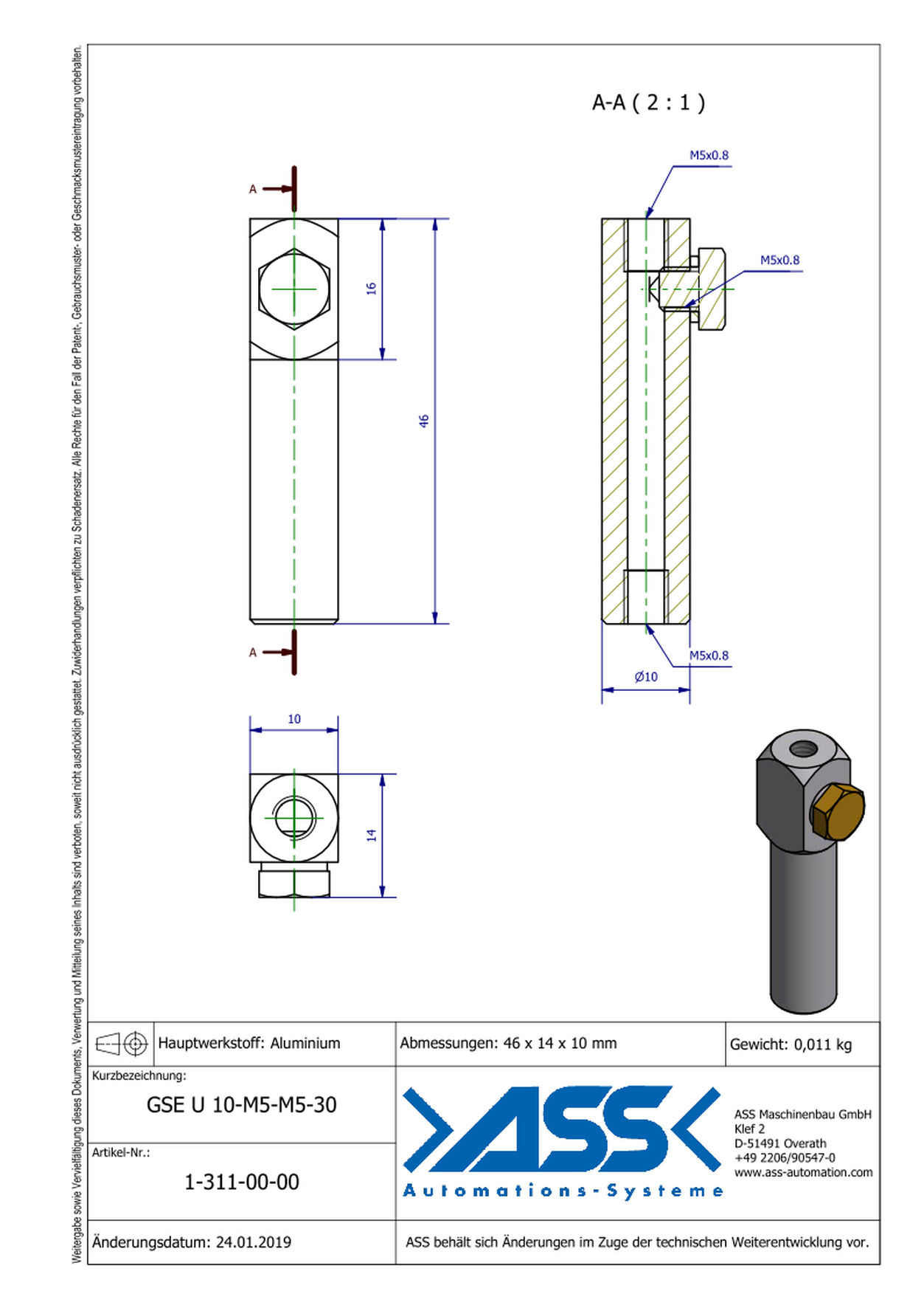 GSE U 10-M5-M5-30 Gripper Arm for Vacuum Cups with Air Duct