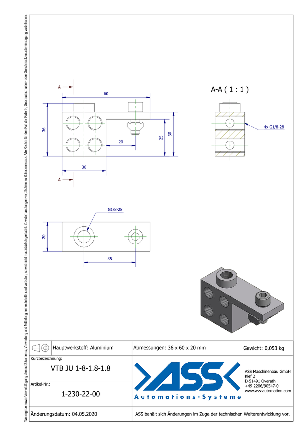 VTB JU 1-8-1/8-1/8 Manifold Block 8 Ports