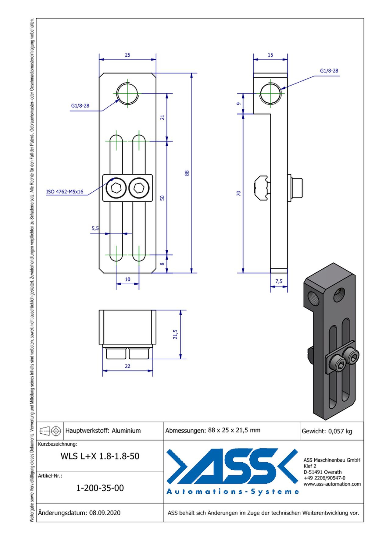 WLS X 1/8-1/8-50 Long Angle connector