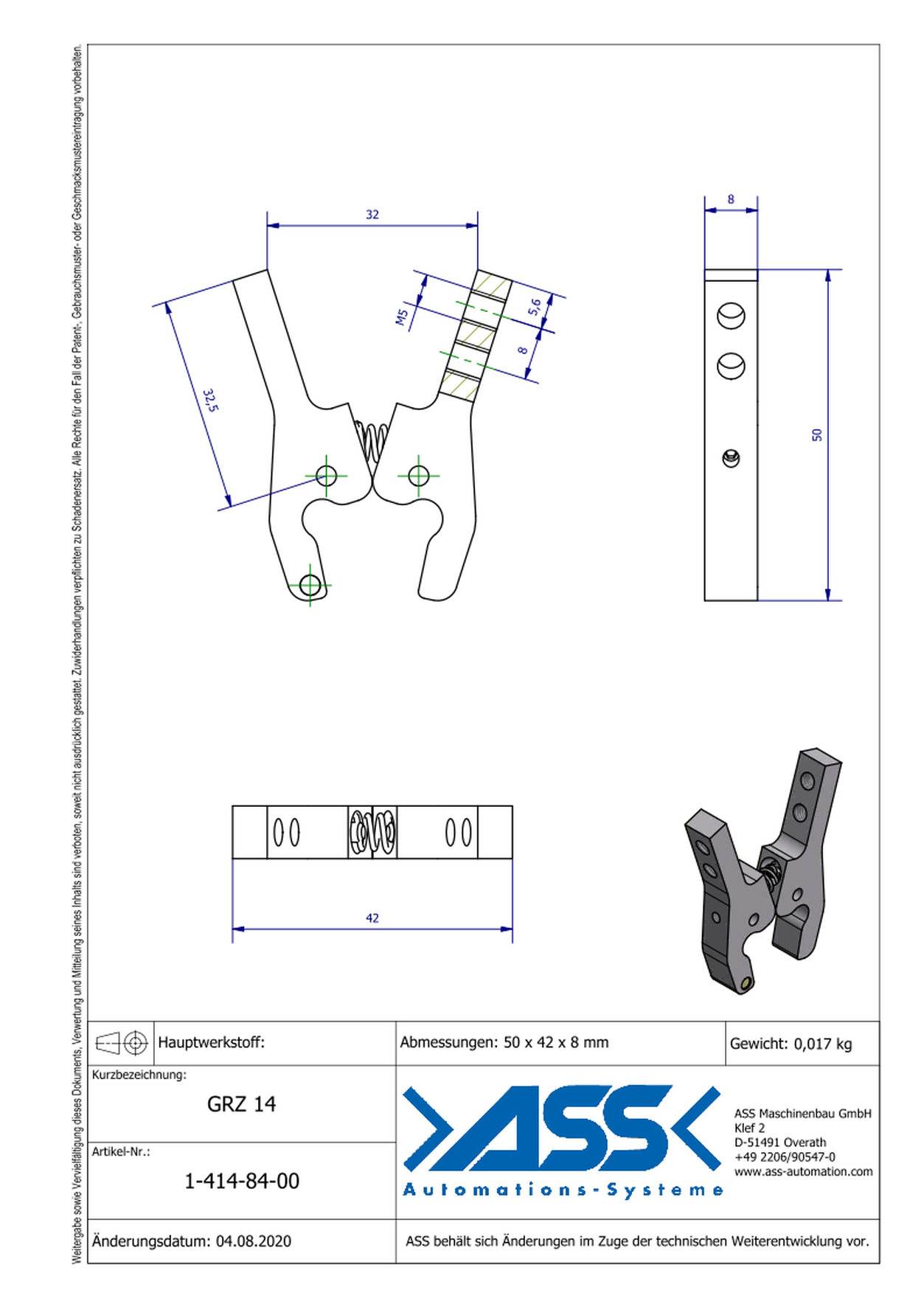 GRZ 14 Gripper Jaws A Jaw Type: Adapter Jaw / Adapter Jaw