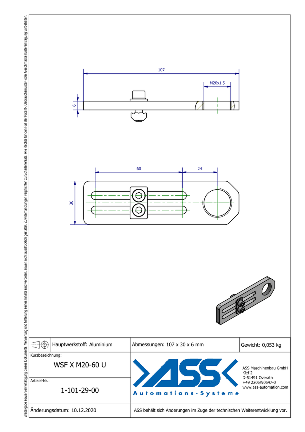 WSF X M20-60 U Flat Angle Clamp with Thread