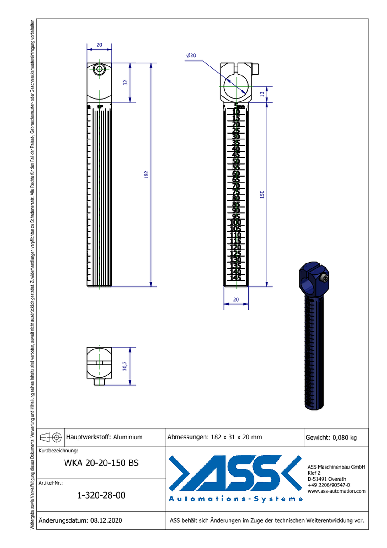 WKA 20-20-150 BS Angle Arm, Blue Scale