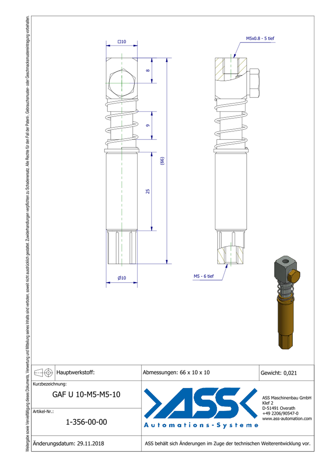 GAF U 10-M5-M5-10 Spring Loaded Gripper Arm with Air Duct