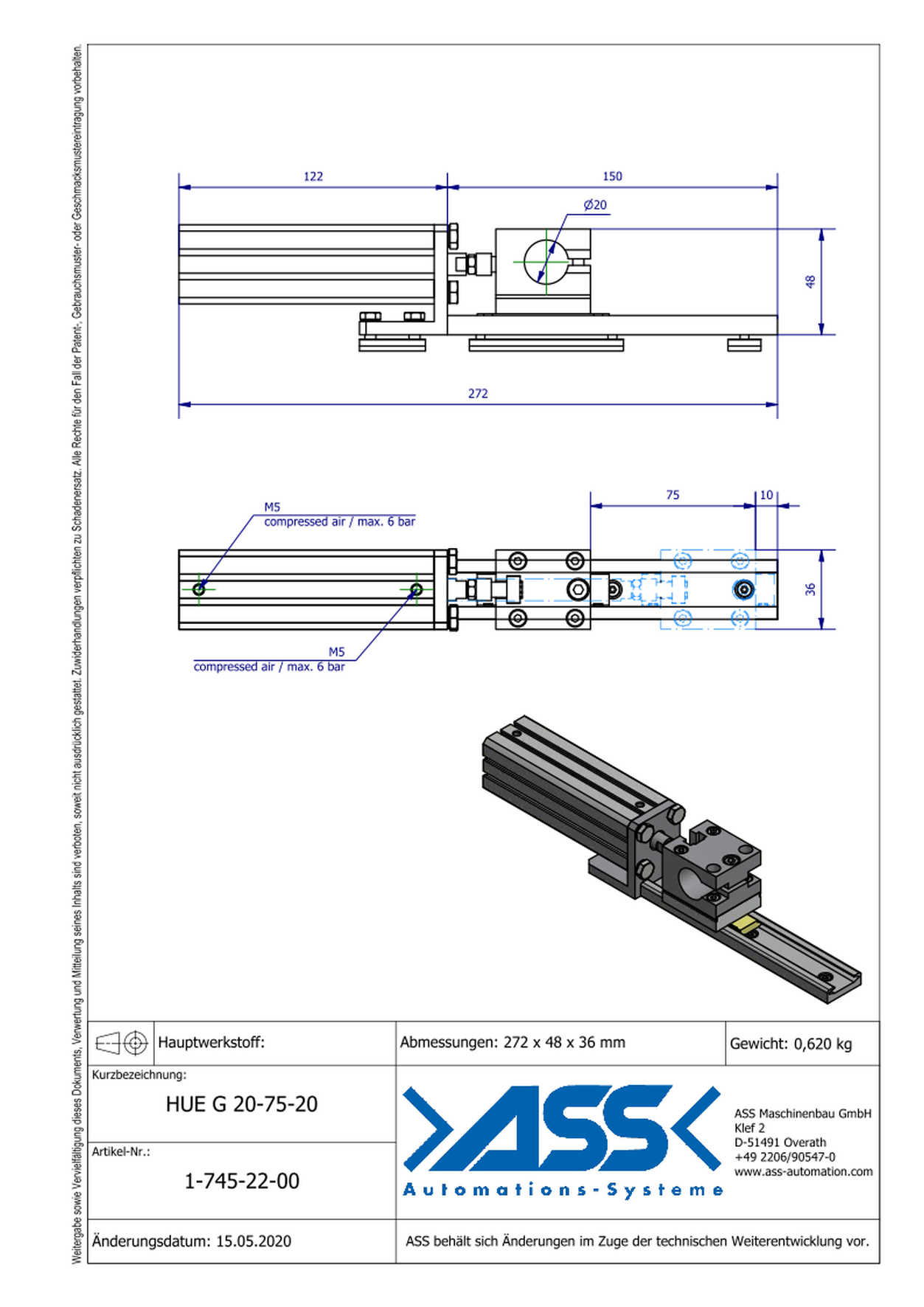 HUE G 20-75-20 Slide Unit with Sliding Guide