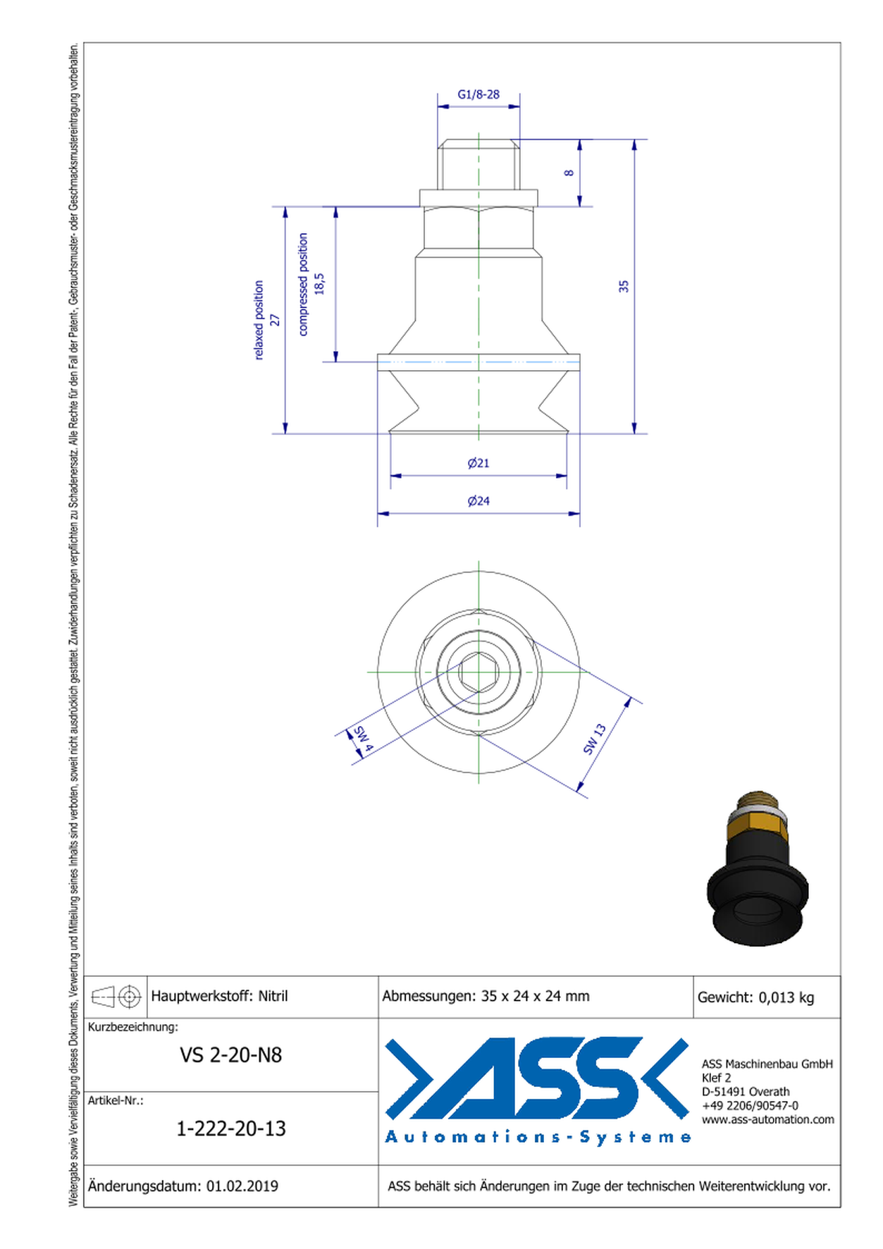 VS 2-20-N8 Vacuum Cup, 2 Bellows