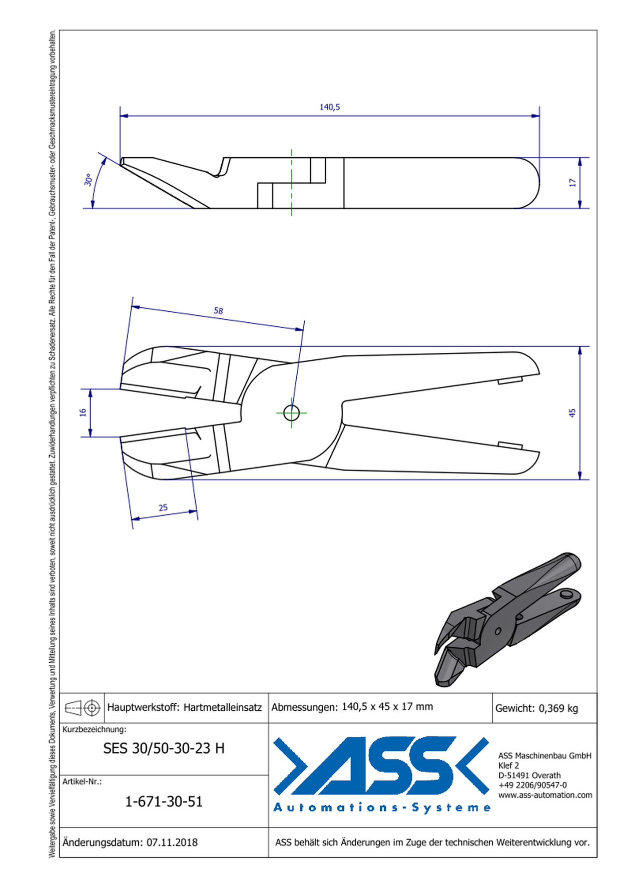 SES30/50-23H Nipper Blade Standard for ASN 30-50