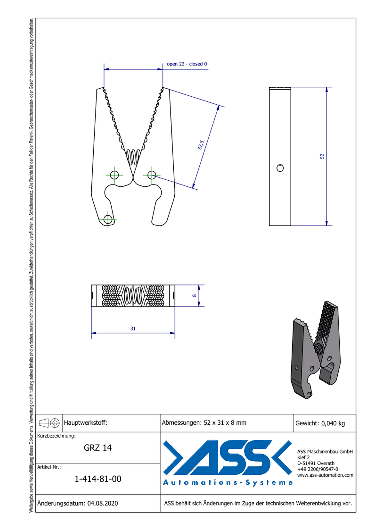 GRZ 14 Gripper Jaws R Jaw Type: Chequered / Chequered