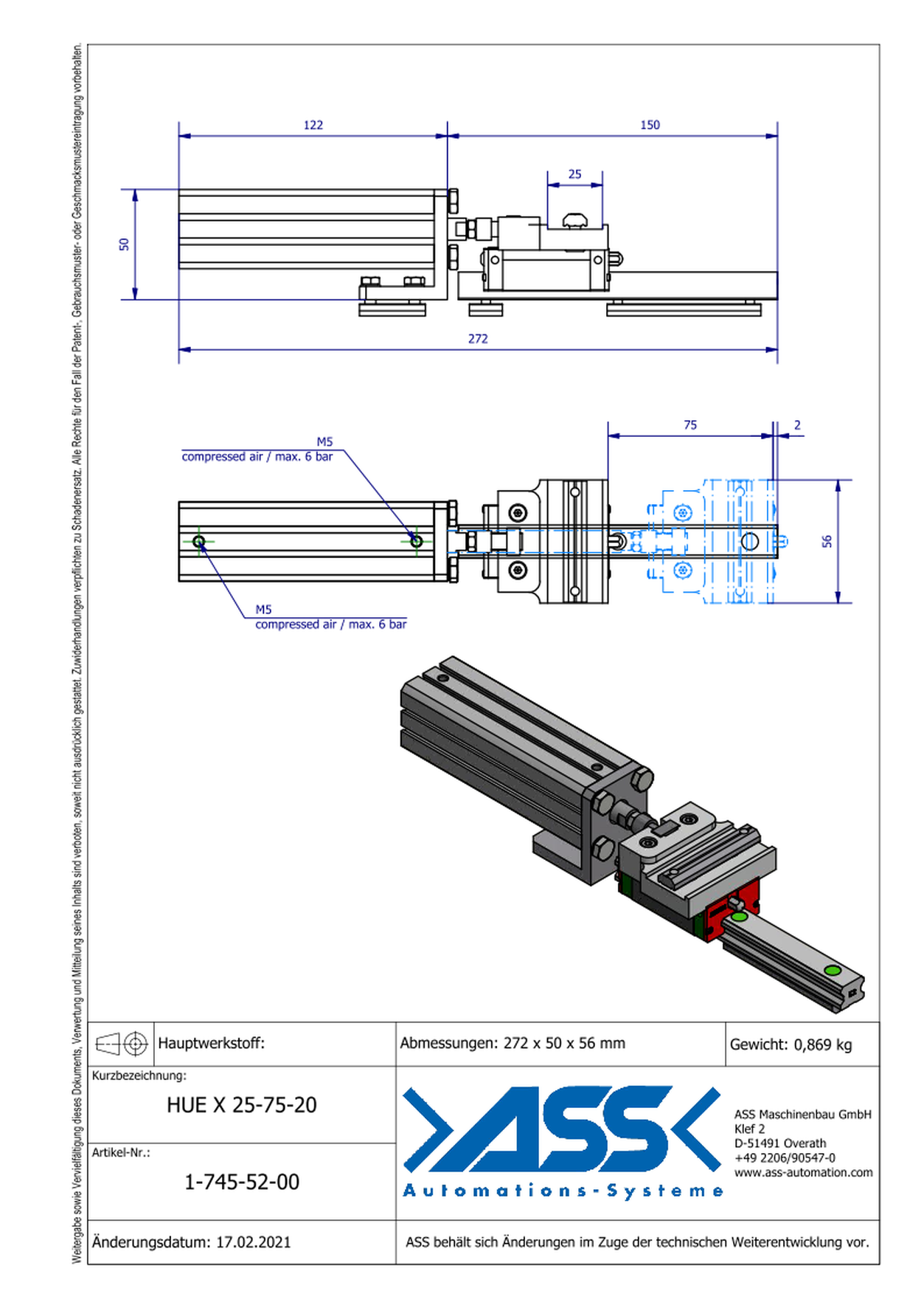 HUE X 25-75-20 Slide Unit with connection to X-Profile