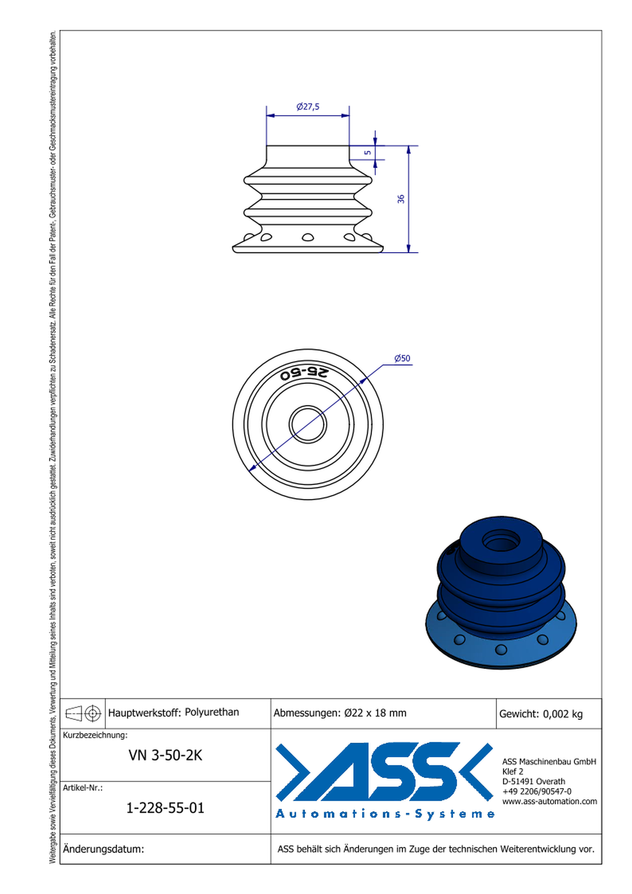 VN 3-50-2K 2-Componet Suction Cup with 3 Bellows