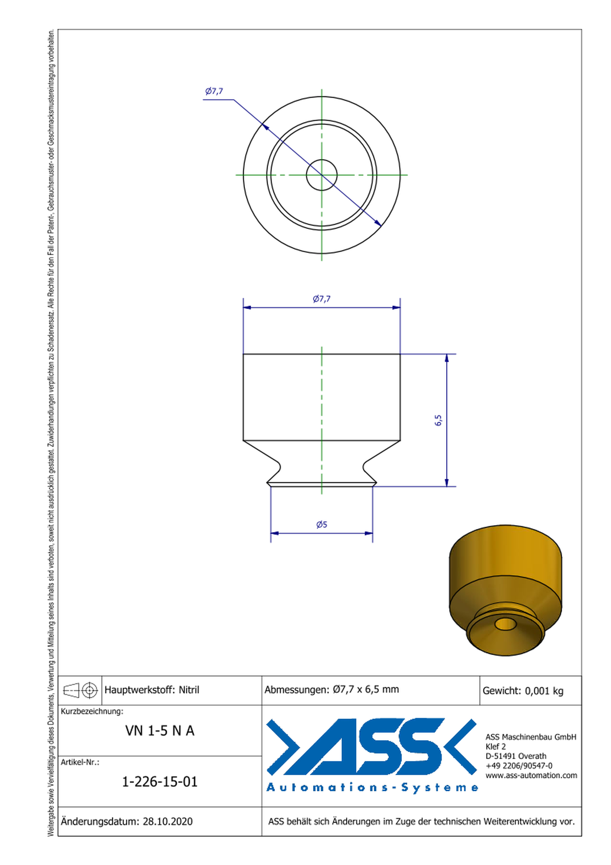 VN 1-5 N A Suction Cup, 1 Bellow, anti-static, Micro Series