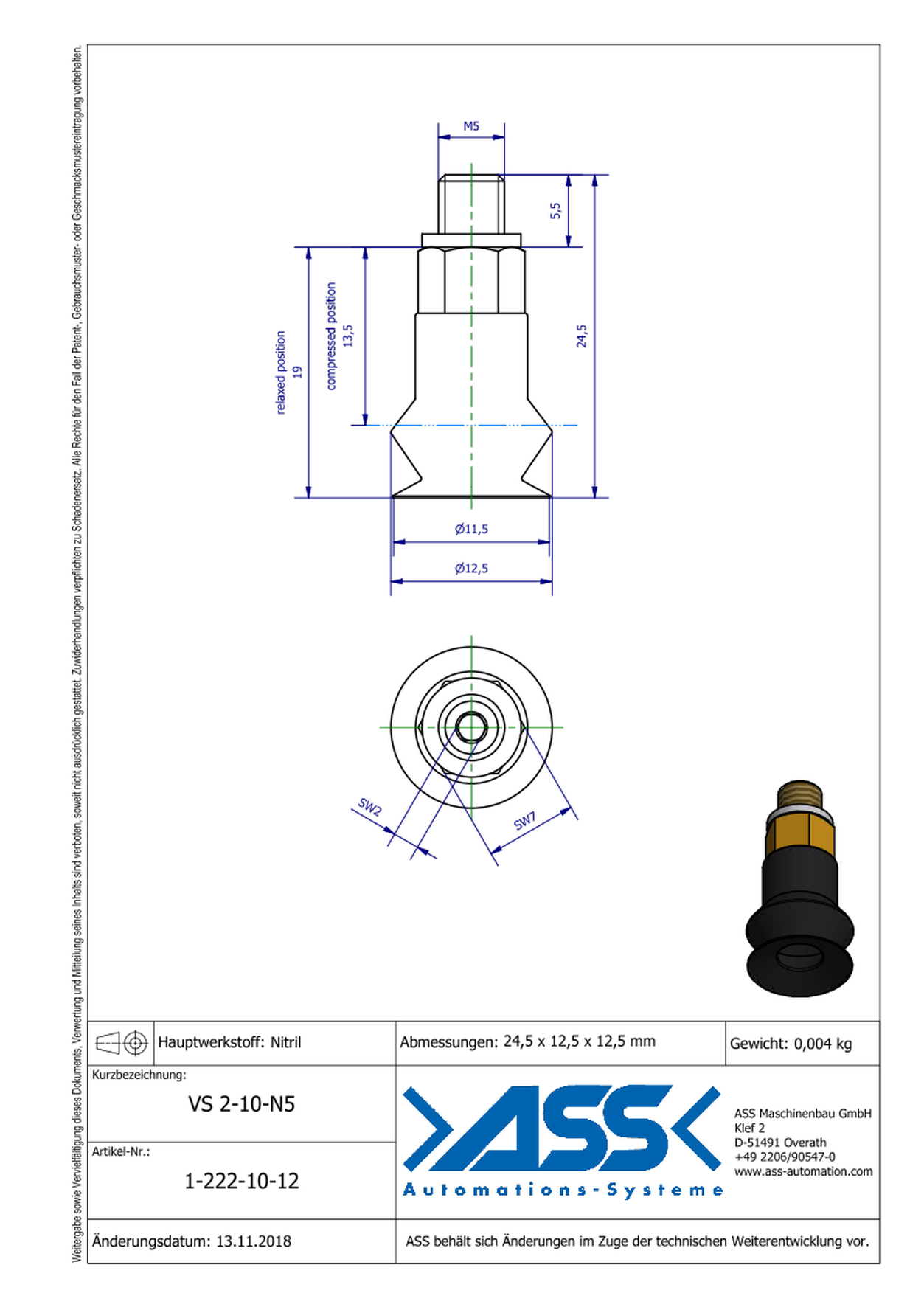 VS 2-10-N5 Vacuum Cup, 2 Bellows