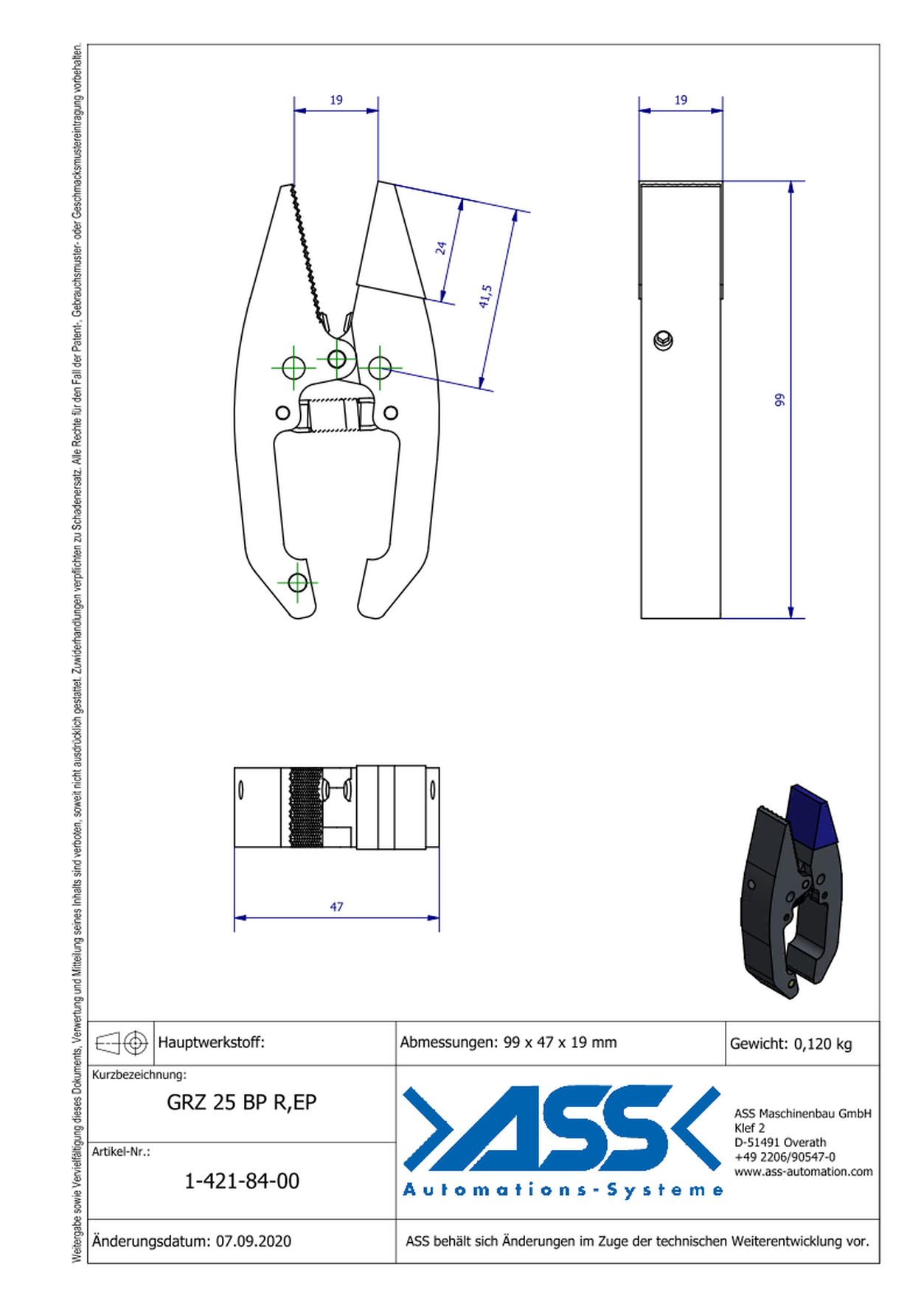 GRZ 25 Gripper Jaws R,EP Jaw Type: Chequered / EP Coating, blue